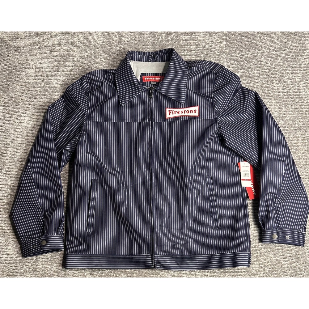 NWT Firestone Striped Logo Work Jacket Men's Size XL Workwear Navy Blue